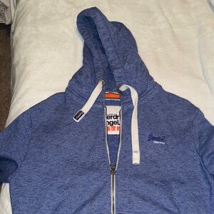 Superdry Heathered Blue Hoodie with White Accents